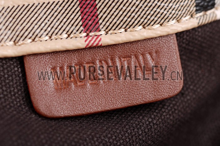 Burberry Haymarket Medium Tote Brown Trim