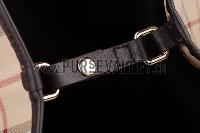 Burberry Haymarket Medium Tote Dark Brown Trim