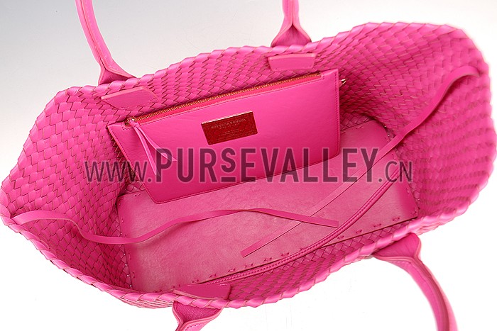 Bottega Veneta Woven Ostrich Large Tote Bright Pink