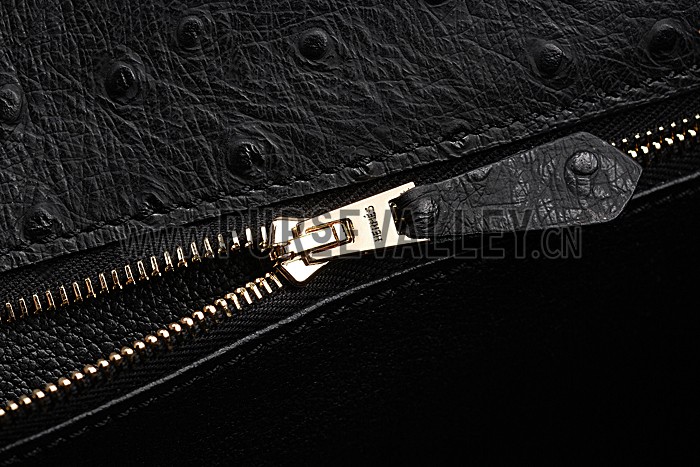 Hermes Kelly 32 Black Ostrich Leather 607478