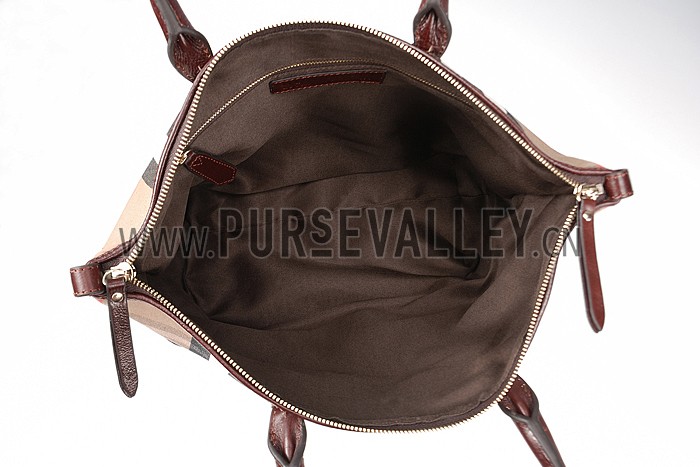 Burberry Medium Bridle House Check Tote Bag Dark Brown 607783