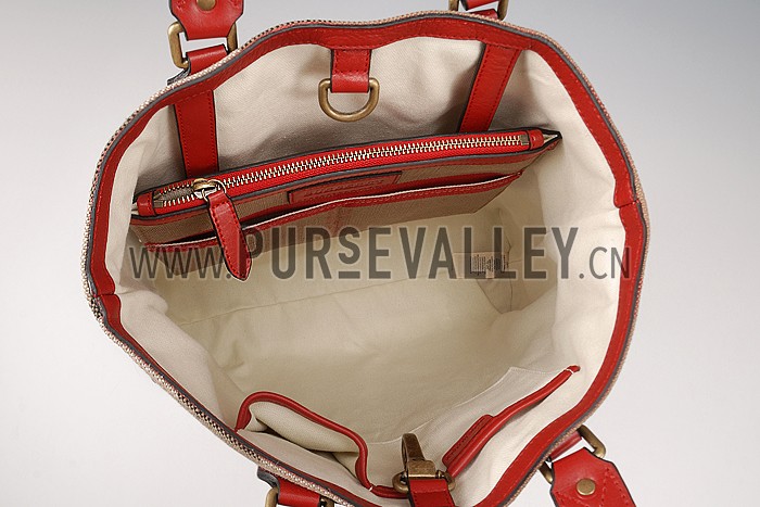 Burberry Medium Canvas Check Tote Bag Red 607802