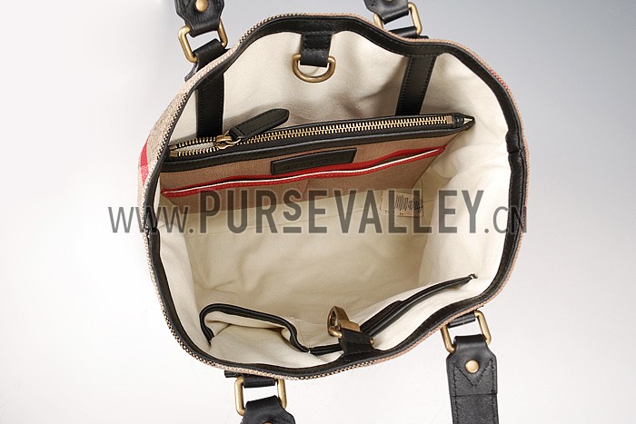 Burberry Medium Canvas Check Tote Bag Black 607803