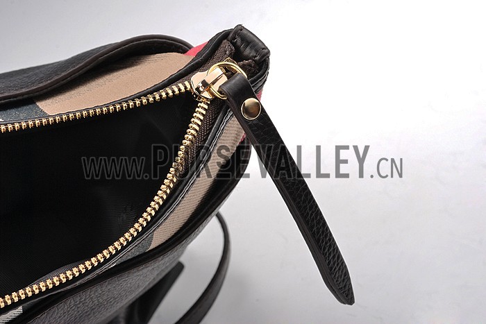 Burberry Small Leather and House Check Tote Bag Black 607825