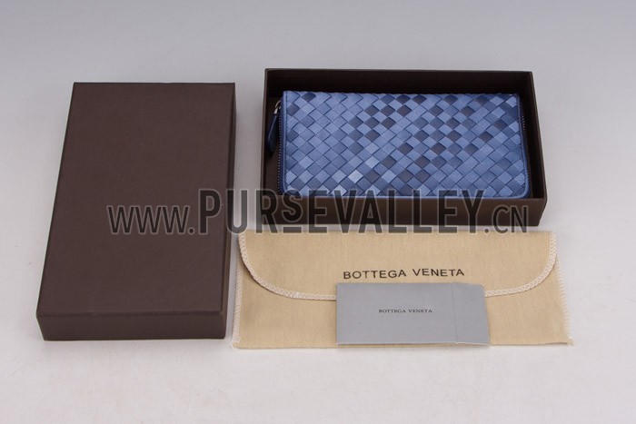 Bottega Veneta Intrecciato Nappa Zip Around Wallet Dark Blue