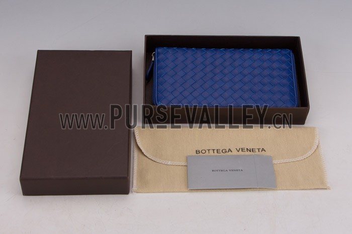 Bottega Veneta Intrecciato Nappa Zip Around Wallet Blue
