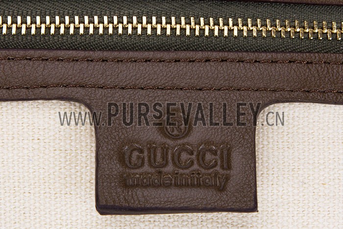 Gucci Large Logo Printed Canvas Brown Leather Trim Shopper Tote