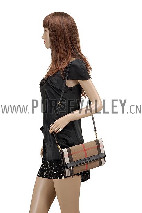 Burberry Canvas Check Foldover Crossbody Bag Black 608277