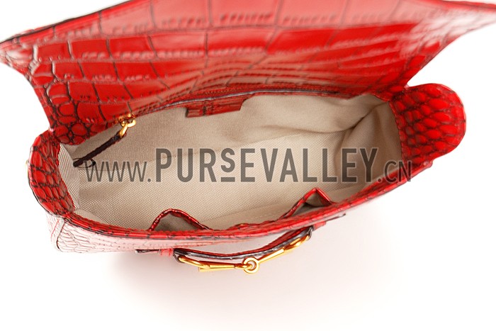 Gucci Lady Web Medium Shoulder Bag Crocodile Leather Red