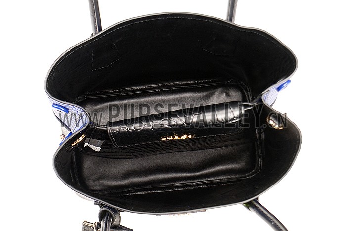 Prada Saffiano Crocodile Leather Black And Blue Small Bag