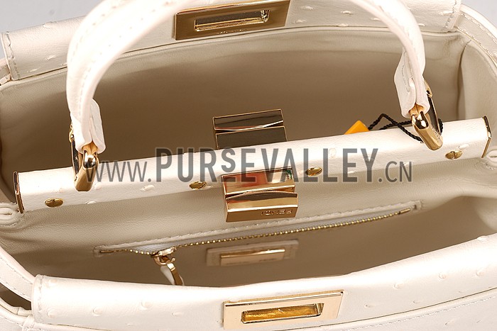 Fendi Peekaboo Mini Ostrich Leather White Bag