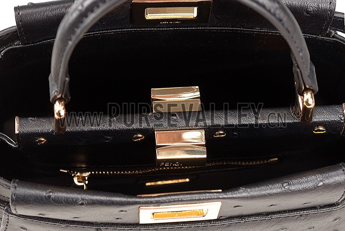 Fendi Peekaboo Mini Ostrich Leather Black Bag