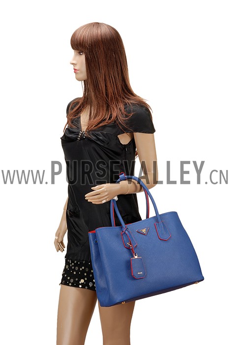 Prada Saffiano Double Tote Blue