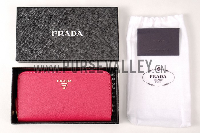 Prada Saffiano Leather Zip Around Rose Wallet