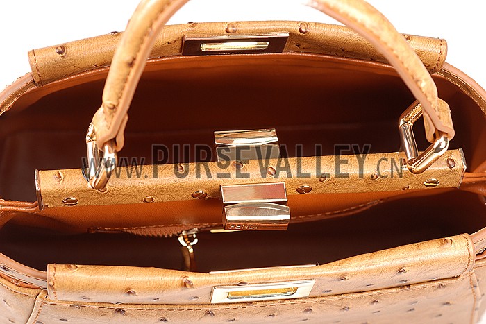 Fendi Peekaboo Mini Ostrich Leather Brown Bag