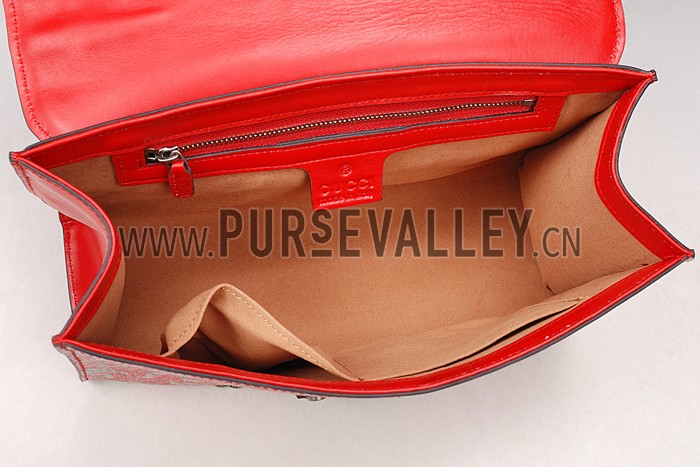 Gucci Padlock Arabesque Canvas Shoulder Bag Red