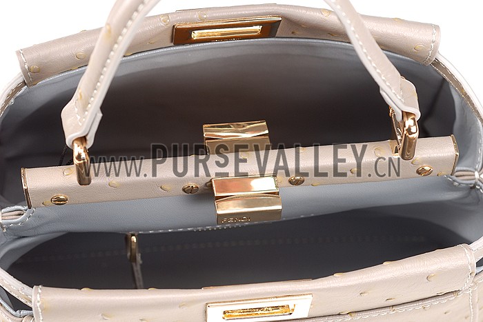 Fendi Peekaboo Mini Ostrich Leather Grey Bag