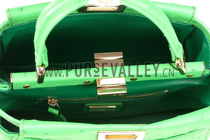 Fendi Peekaboo Mini Ostrich Leather Light Green Bag