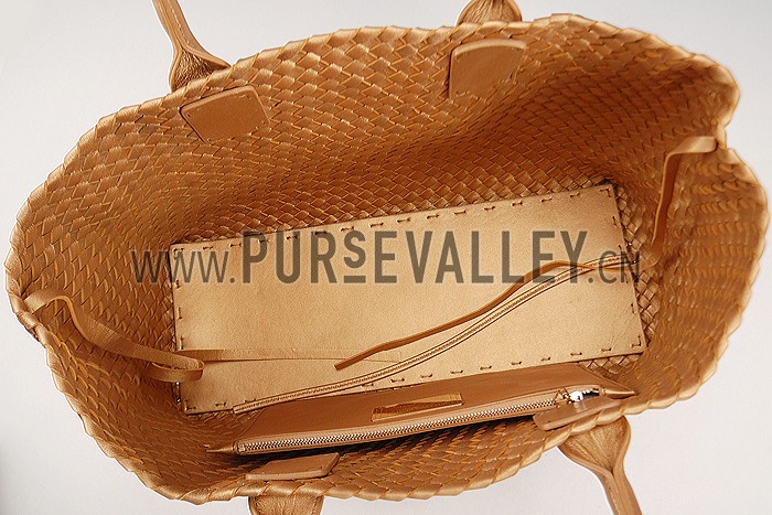 Bottega Veneta Woven Ostrich Large Tote Gold