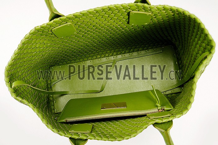 Bottega Veneta Woven Ostrich Large Tote Green