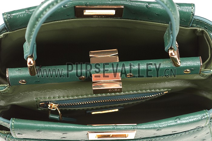 Fendi Peekaboo Mini Ostrich Leather Green Bag