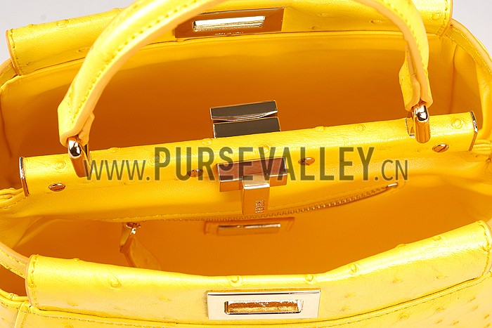 Fendi Peekaboo Mini Ostrich Leather Yellow Bag