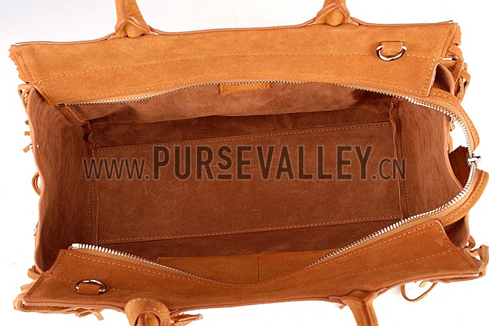 Saint Laurent Rive Gauche Small Fringed Suede Bag Tan