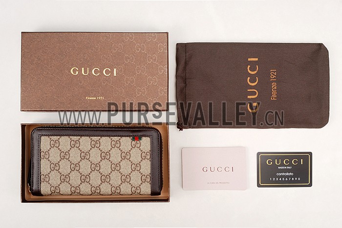 Gucci Supreme Canvas Wallet With Brown Leather Trim
