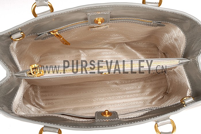 Prada Classic Patent Leather Satchel Grey