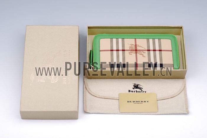 Burberry Nova Check Zip Around Wallet Green Trim