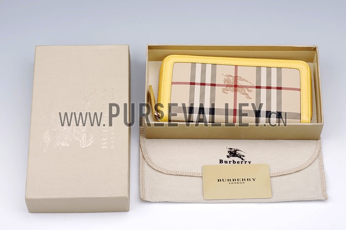 Burberry Nova Check Zip Around Wallet Yellow Trim