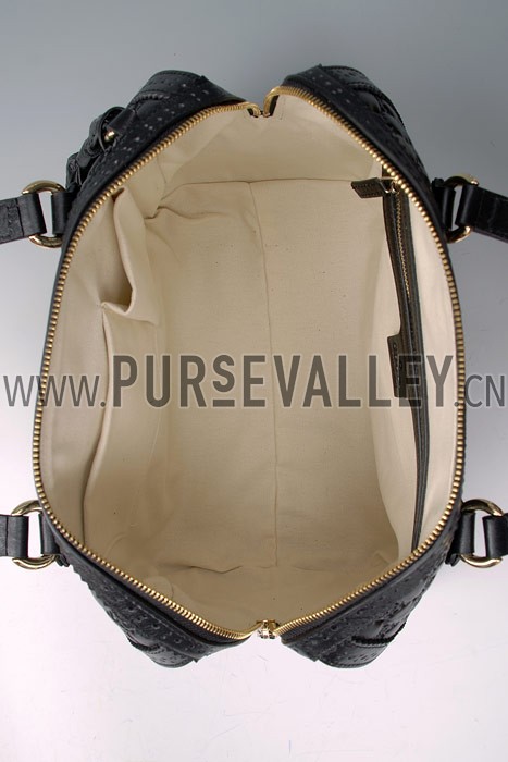 Gucci Duilio Brogue Boston Black Leather Bag