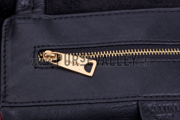 Celine Cabas Gusset Large Black Leather Shoulder Bag