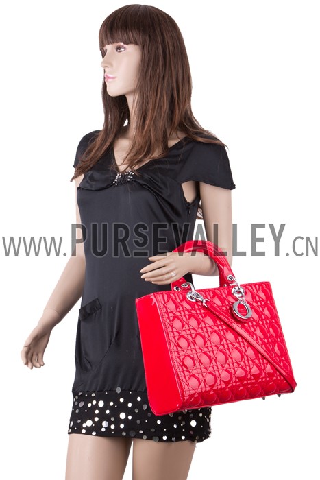 Dior Medium Lady Cannage Bag Patent Leather Red