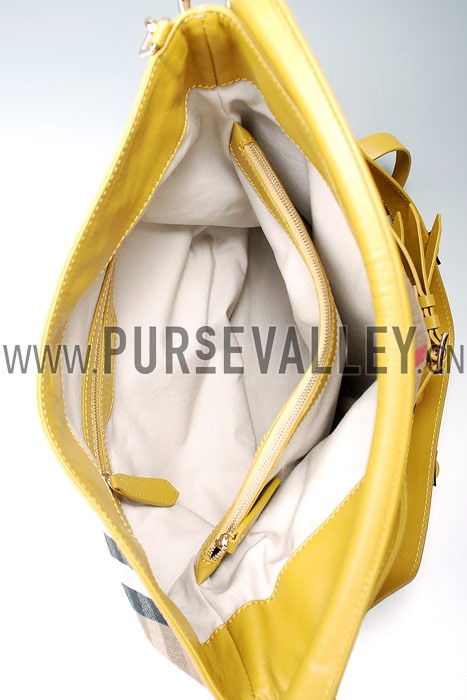 Burberry Large Bridle House Check Belted Hobo Bag Yellow