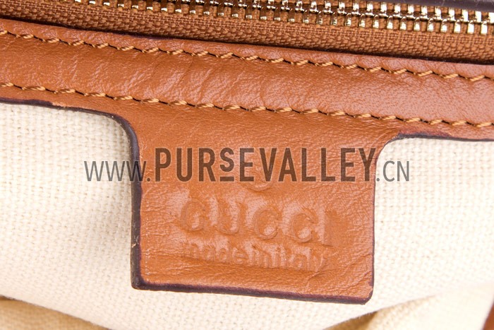 Gucci Bright Bit GG Canvas Cognac Leather Trim Top Handle Tote