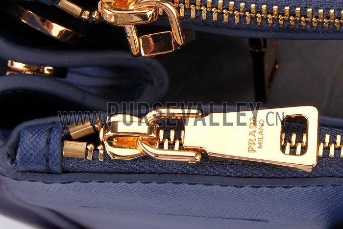 Prada Medium Saffiano Lux Top Handle Dark Blue