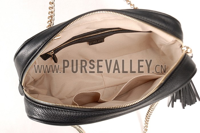 Gucci Medium Soho Black Leather Shoulder Bag with Chain Straps