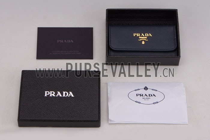 Prada Continental Leather Key Holder Dark Blue