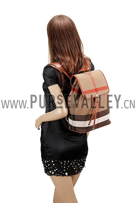 Burberry Canvas Check Backpack Honey Tan 608278