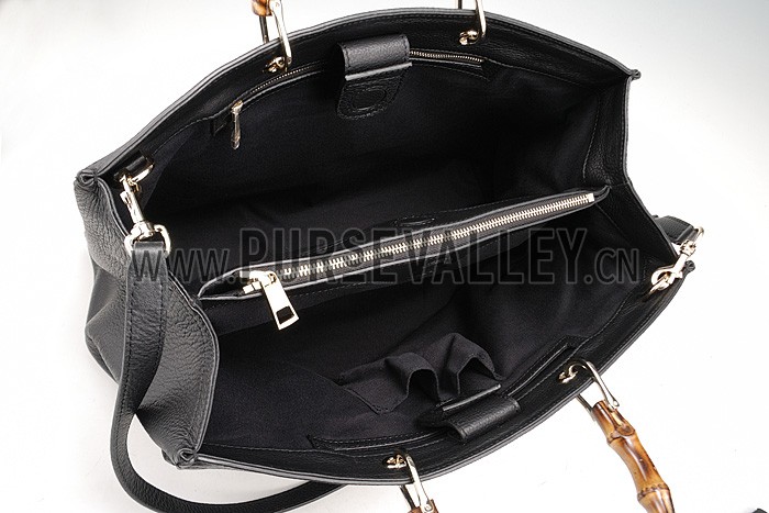 Gucci Bamboo Shopper Leather Tote Black 607312
