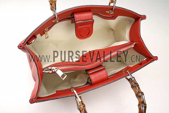 Gucci Bamboo Shopper Leather Small Tote Red 607320