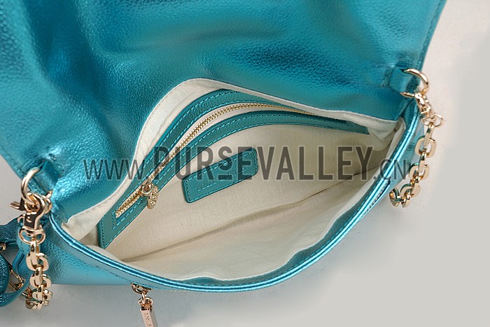 Tory Burch Logo Flap Clutch Metallic Tropical Green 607556