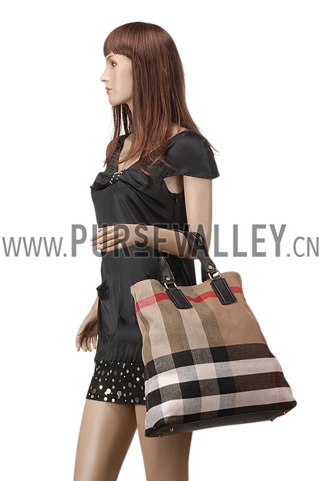 Burberry Medium Canvas Check Tote Bag Black 607803