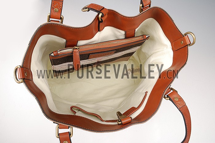 Burberry Large Canvas Check Tote Bag Brown 607811