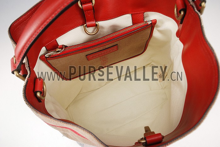 Burberry Medium Canvas Check Hobo Bag Red 607818