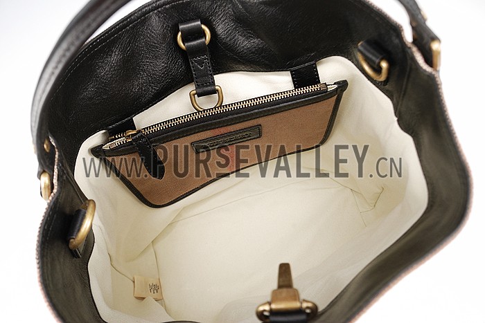 Burberry Medium Canvas Check Hobo Bag Black 607819