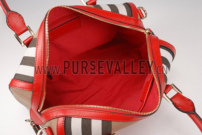 Burberry Sartorial House Check Bowling Bag Red 607822