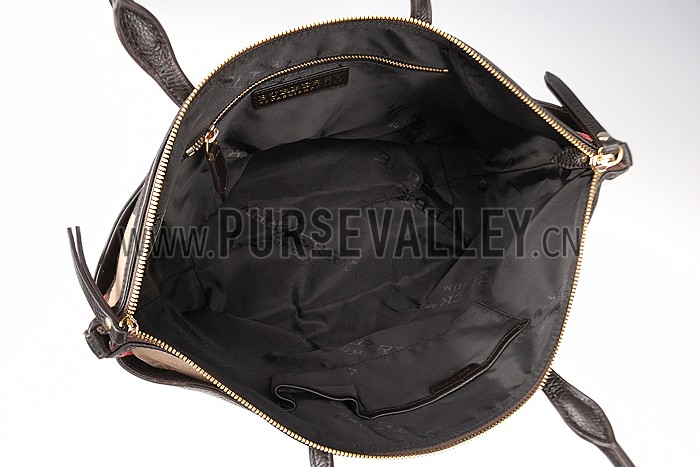 Burberry Small Leather and House Check Tote Bag Black 607825