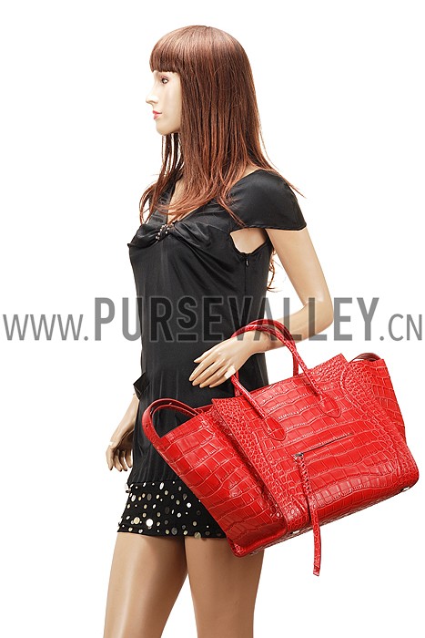 Celine Phantom Medium Red Crocodile Leather